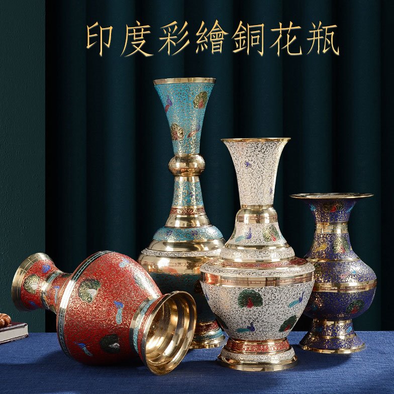 印度手工彩绘花瓶净水瓶 客厅彩绘孔雀花瓶摆件 家居客厅插花瓶