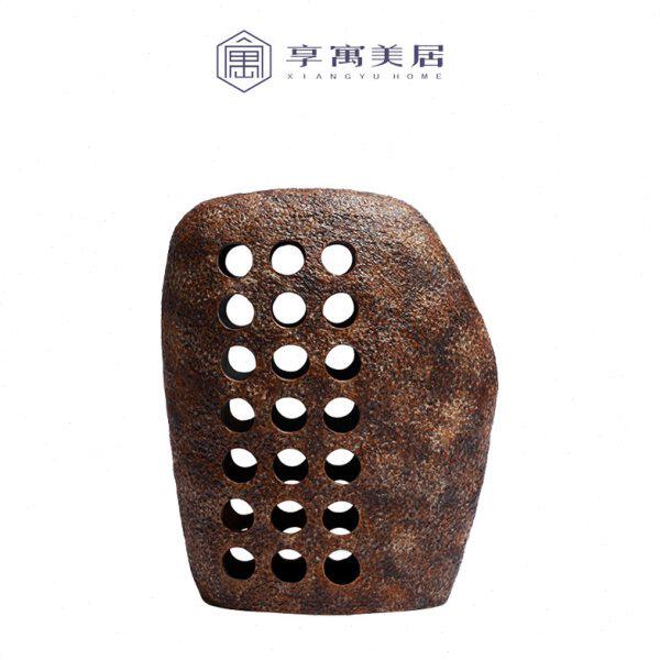 新中式复古怀旧创意镂空陶瓷花瓶摆件样板间玄关客厅装饰干插花器
