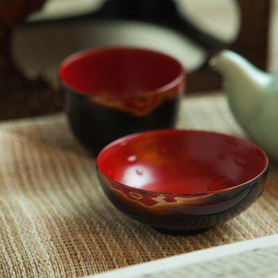 安泰桥 福州传统漆器 木胎漆器金云纹茶杯「扁圆杯」