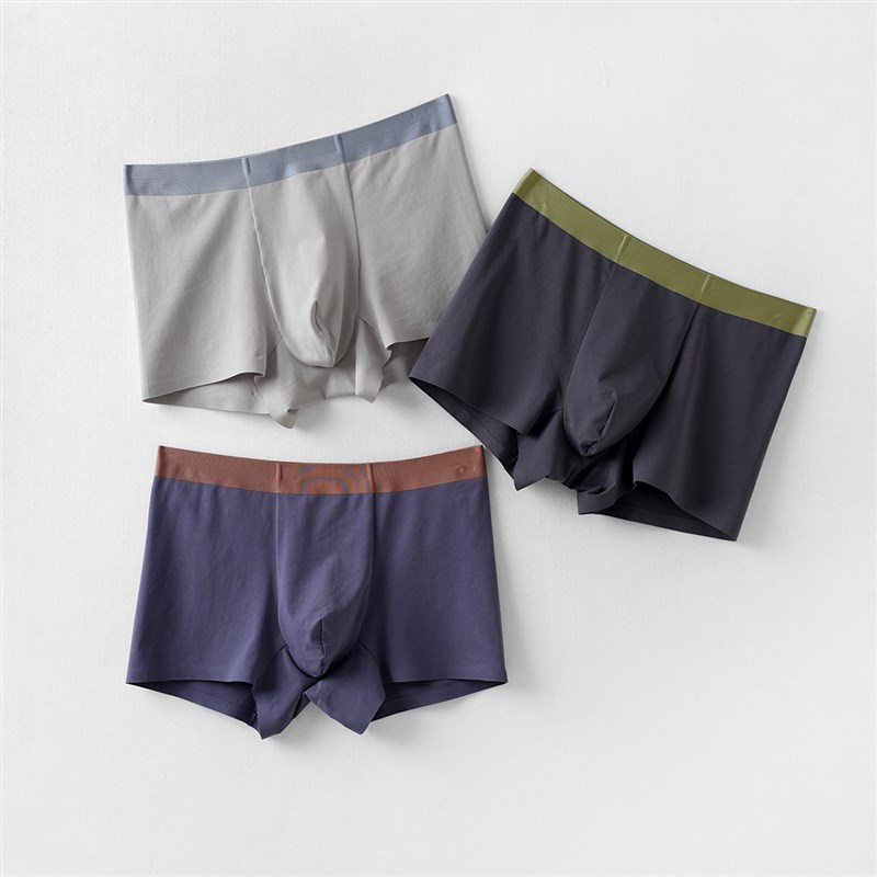 男士平角内e裤 80支精梳棉抑菌双层蚕丝底裆 纯色底裤 四季款