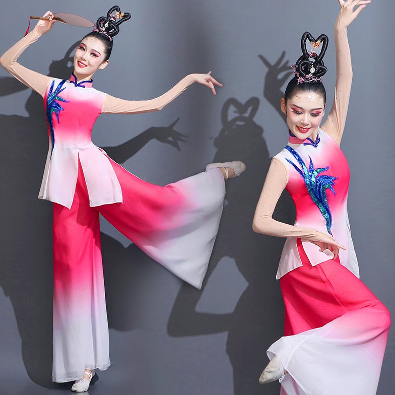 黄河水从我家门前过广场扇子舞演出服女新款民族风红色长袖秧歌服