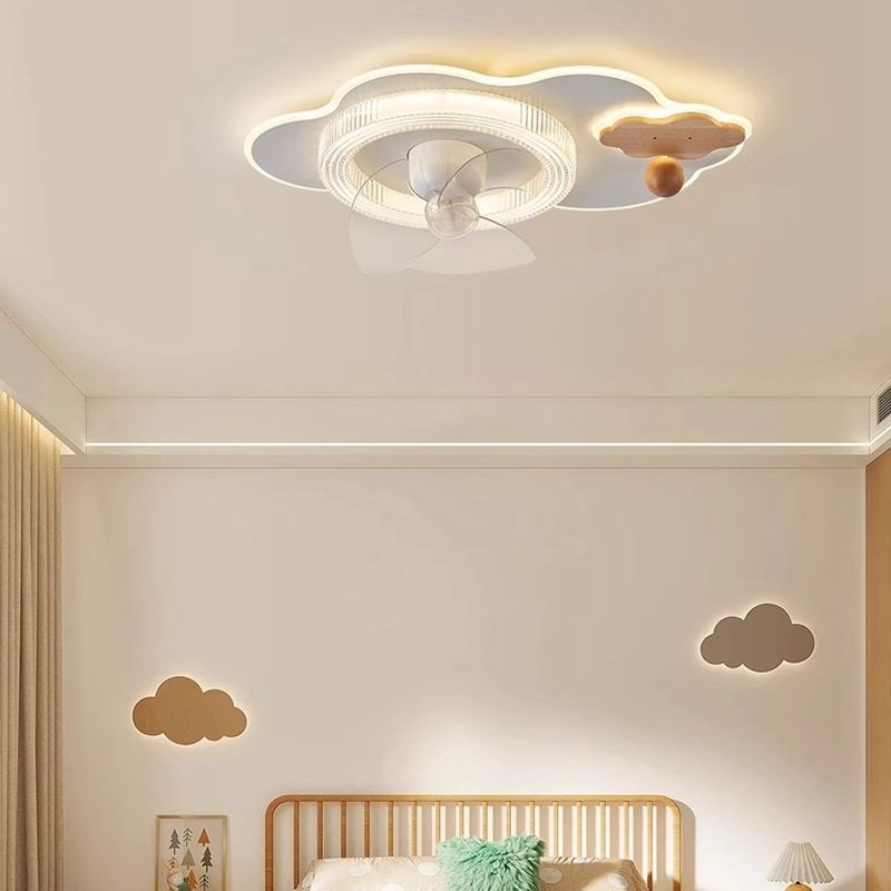 云朵摇头风扇灯i北欧新款简约卧室家用电扇一体儿童房吸顶灯具