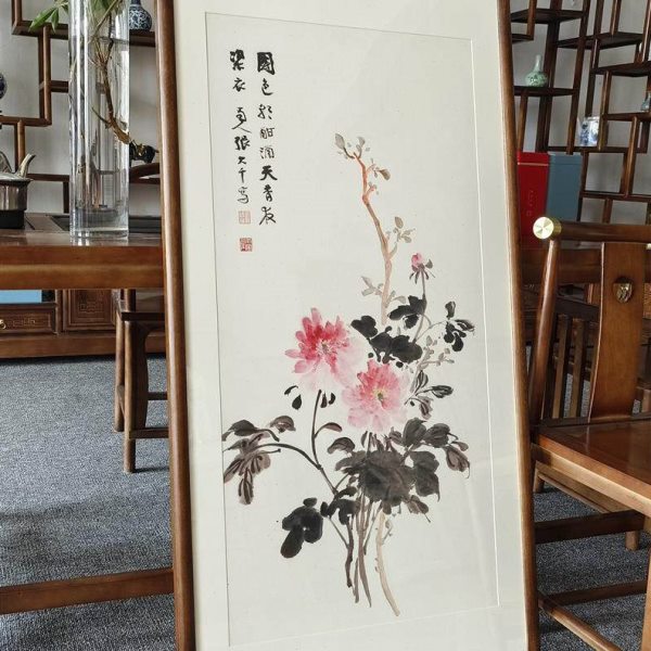 网红张大国画牡丹花国色天香中客厅玄关式装饰千画办公室书房竖版