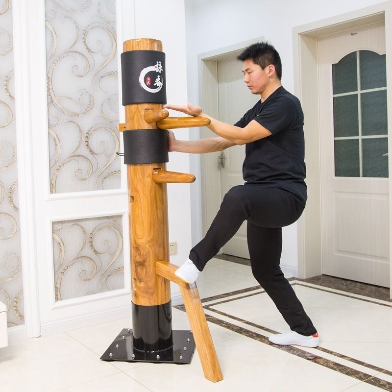 吸盘家用木人桩咏春拳o武术器材实木父子桩训练儿童桩双人桩叶工
