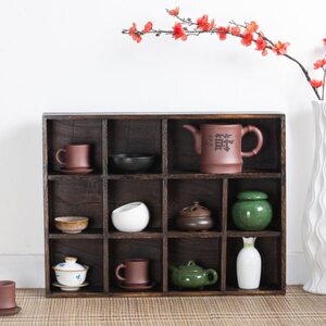 西山茶艺 壁挂实木茶杯架茶具架收纳柜茶壶架小博古架茶宠配件
