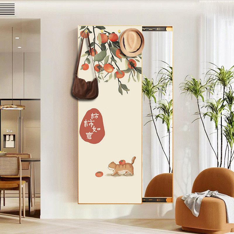 暖居全身镜日式隐藏式r镜子推拉穿衣镜装饰画客厅试衣镜轻奢简约