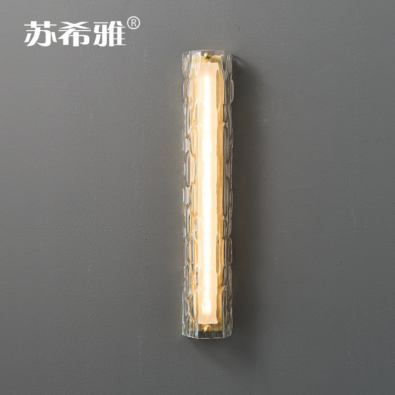 轻奢全铜壁灯现代简约水晶玻璃长条客厅电视背景墙走廊卧室床头灯