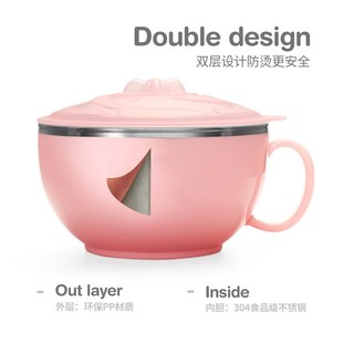 面条碗儿童餐e具304不锈钢碗带手柄小孩防摔大号面条幼儿卡通4-6