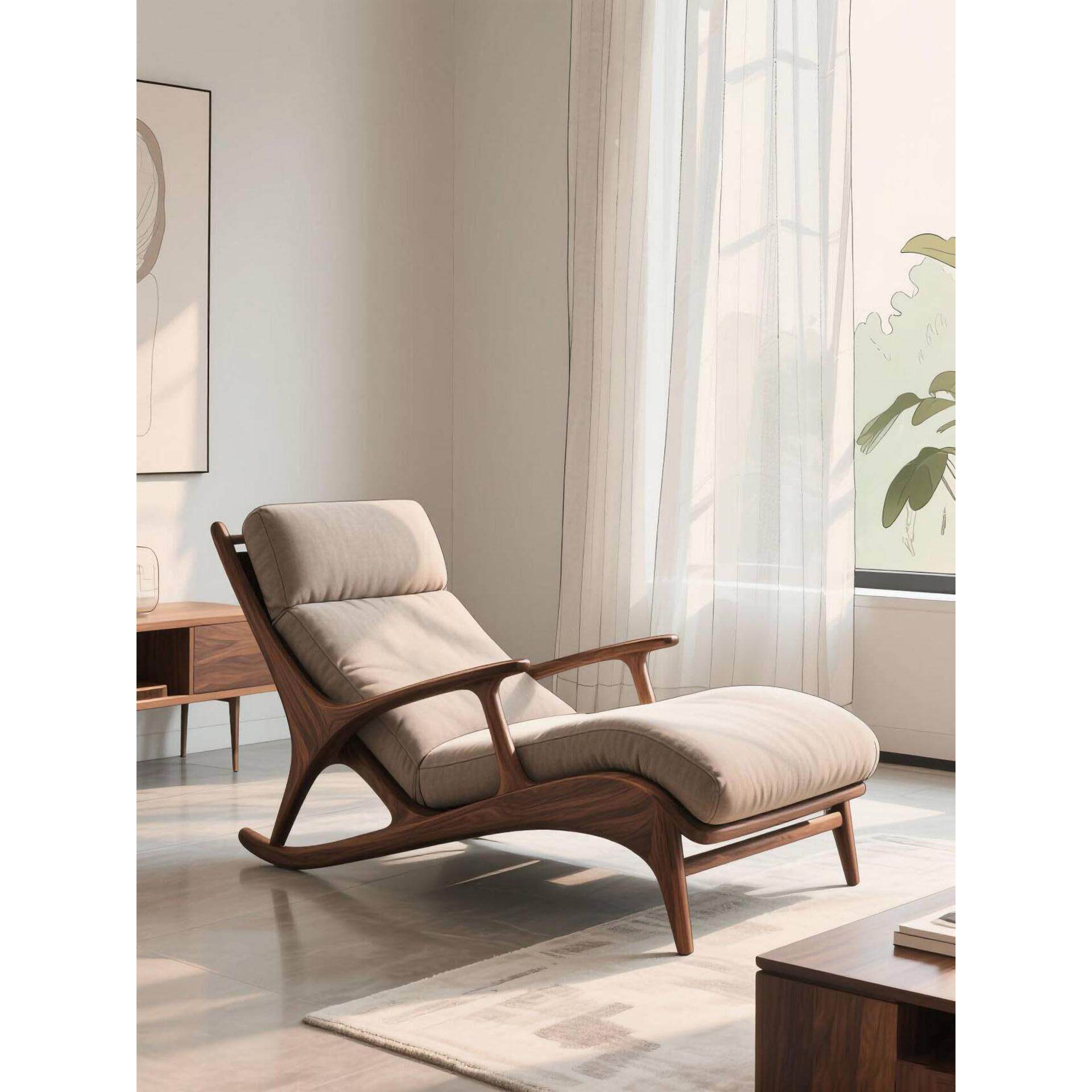 新中式北美黑胡桃木贵妃椅宋式美学极简懒人沙发客厅阳台实木躺椅