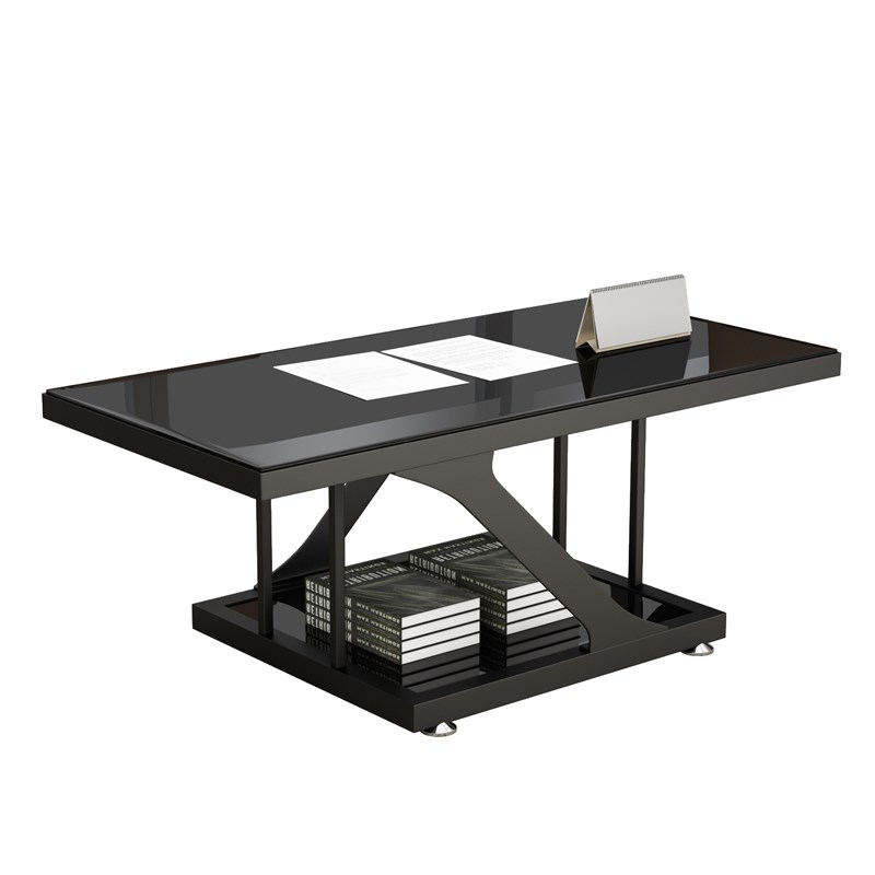 现代办公沙发h钢化玻璃茶几简约会客茶几组合铸钢茶几商务茶桌子
