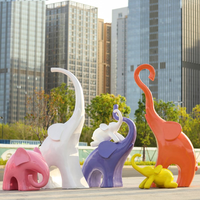 卡通大象大摆件户外动物模型玻璃钢雕塑庭院公P园小区售楼处美陈