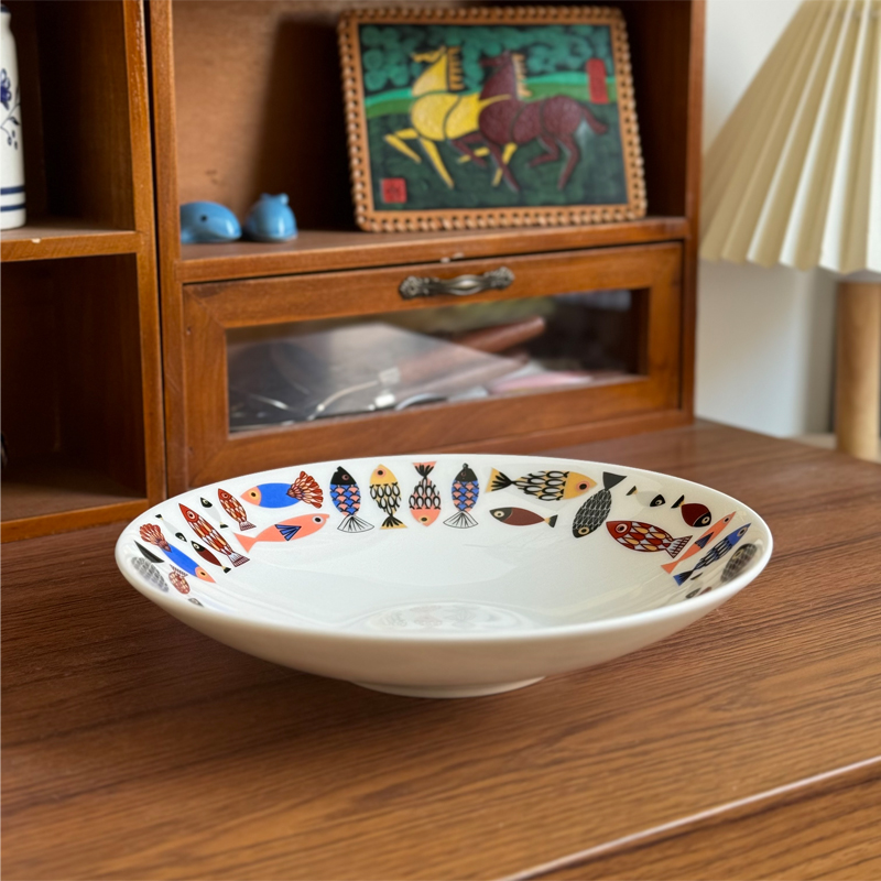 北府 日式鱼系列骨瓷斗笠盘深菜盘汤盘餐盘P家用可微波陶瓷餐具