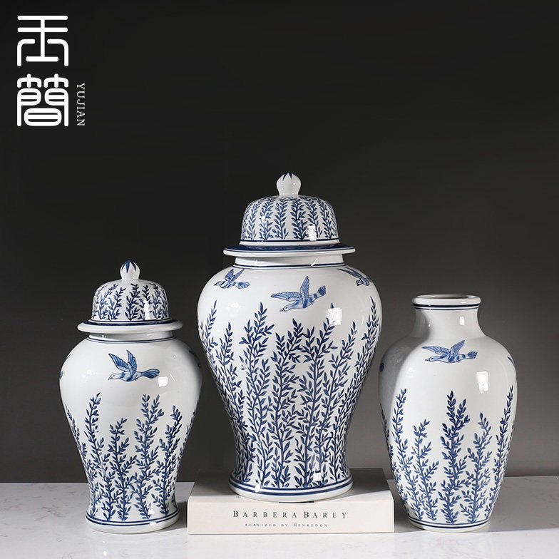 复古青花瓷花瓶陶瓷储物罐 样板房酒店民宿售楼处茶室桌面软装