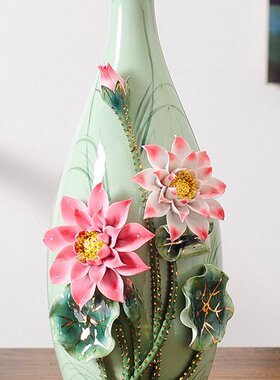 陶瓷工艺花瓶嵌瓷家居装饰品摆件供佛中式瓷器客厅博古架摆设礼品