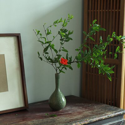 青釉中式手工花瓶 耀州窑开片效果雕刻梅瓶摆件 复古禅意陶瓷花器