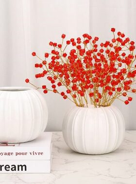 白瓷摆感适合款的肚子矮大小花瓶放南瓜放干花餐桌高级高级花瓶感