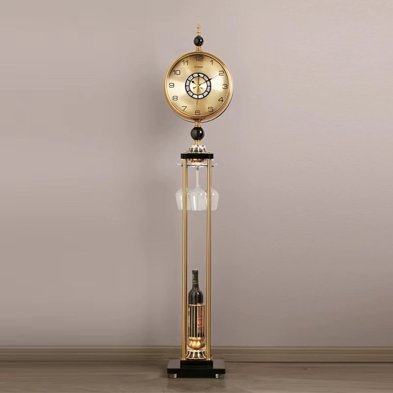 现代轻奢c落地钟家用客厅简约高档大座钟创意红酒架U钟表静音立式