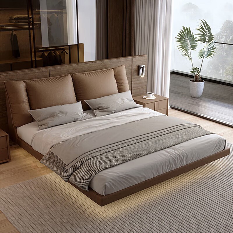 意式极简悬浮g真皮床主卧1.8米双人床现代简约轻奢软包悬浮床婚床