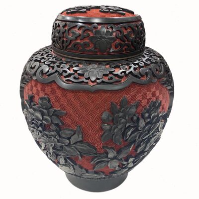 高大漆雕红罐器老货漆黑cm21胎0铜漆剔8将军纯手工流年代回存储剔