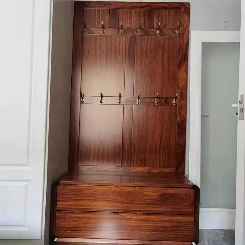 简约现代乌金木卧室实木s衣帽架家用挂衣架落地进门鞋凳挂衣架一