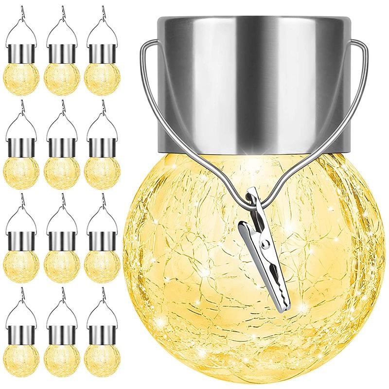 户外太阳能裂纹球灯玻p璃球小吊灯花园灯饰节日装饰灯氛围庭院灯