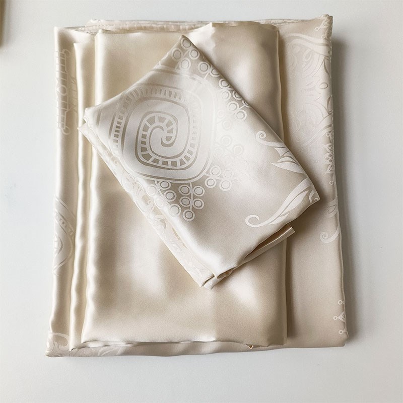 【HANLU宽幅提花】淡金色低奢A素色美肤丝滑真丝四件套100桑蚕