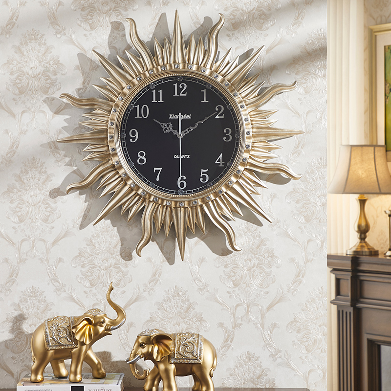 欧式奢华现代壁钟太阳艺术造型大挂钟客厅L家用壁挂钟表静音石英