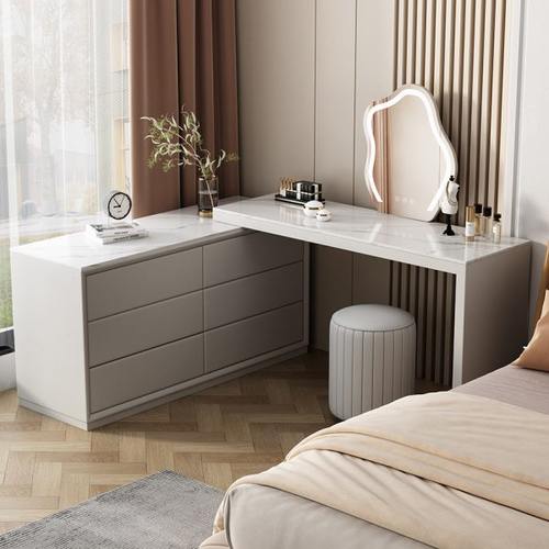 梳妆台卧室现代简约轻奢高级实木网红斗柜书桌化妆桌收纳柜一体