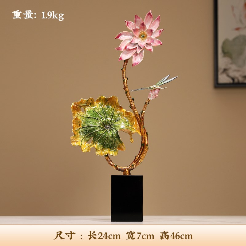 新中式荷花摆件和气生财珐琅彩客厅电视酒柜博古架U国风装饰工艺