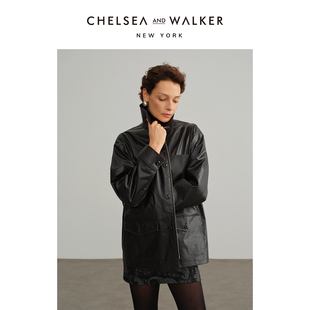 复古纸感油蜡皮工装 Walker董洁推荐 外套高级感上衣女 and Chelsea