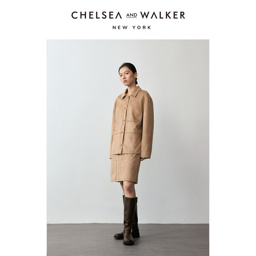 Chelsea and Walker吴昕推荐高级感麂皮衬衫春款复古百搭半裙套装