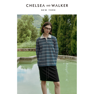Chelsea and Walker休闲经典条纹POLO衫女长袖百搭T恤高级上衣春