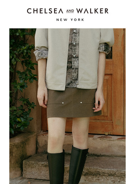 Chelsea and Walker麂皮绒半身裙2025新品复古显瘦A字裙百搭短裙