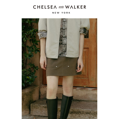 Chelsea and Walker麂皮绒半身裙2025新品复古显瘦A字裙百搭短裙