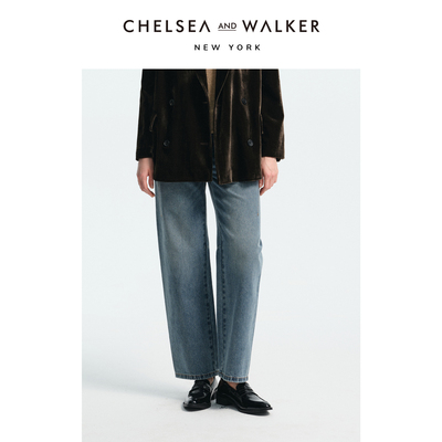 Chelsea and Walker经典蓝色直筒显瘦牛仔裤女2026春季新款