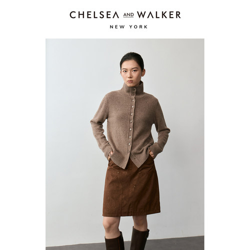Chelsea and Walker100%羊毛设计感彩点纱毛衣冬新款内搭针织开衫