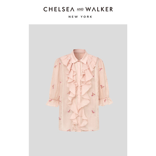 Chelsea and Walker苎麻刺绣荷叶边衬衫