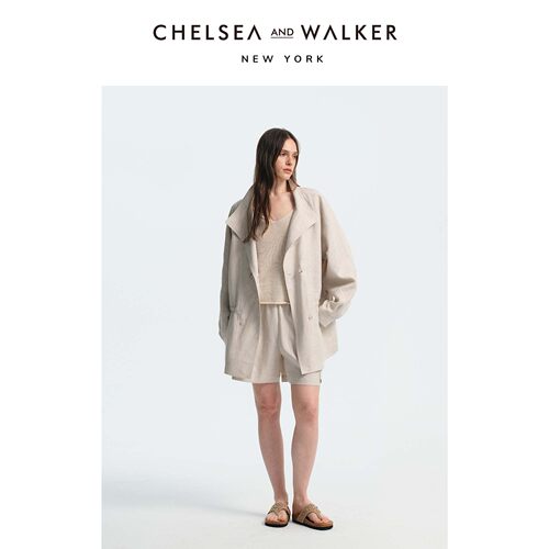 Chelsea and Walker吴昕推荐100%亚麻抽绳廓形高级松弛感风衣套装