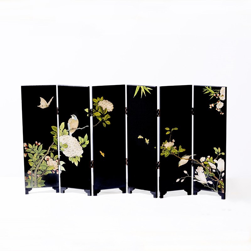 中式国潮茶空间茶桌双面小屏风摆件复古茶台漆器茶道配件礼盒装