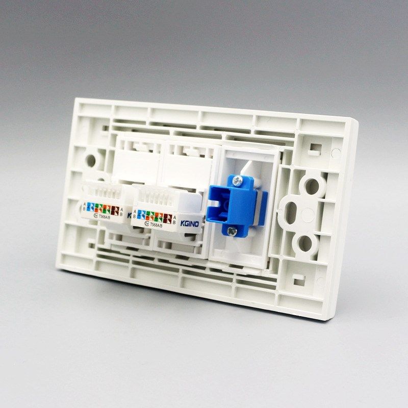 120型三位网络光纤插座CAT5E网络带光纤法兰盘面板光纤耦合器模块