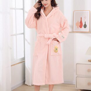 洗澡居家睡衣睡袍男女长款 绑带珊瑚绒浴袍 家用情侣 涤锦开衫 冬季