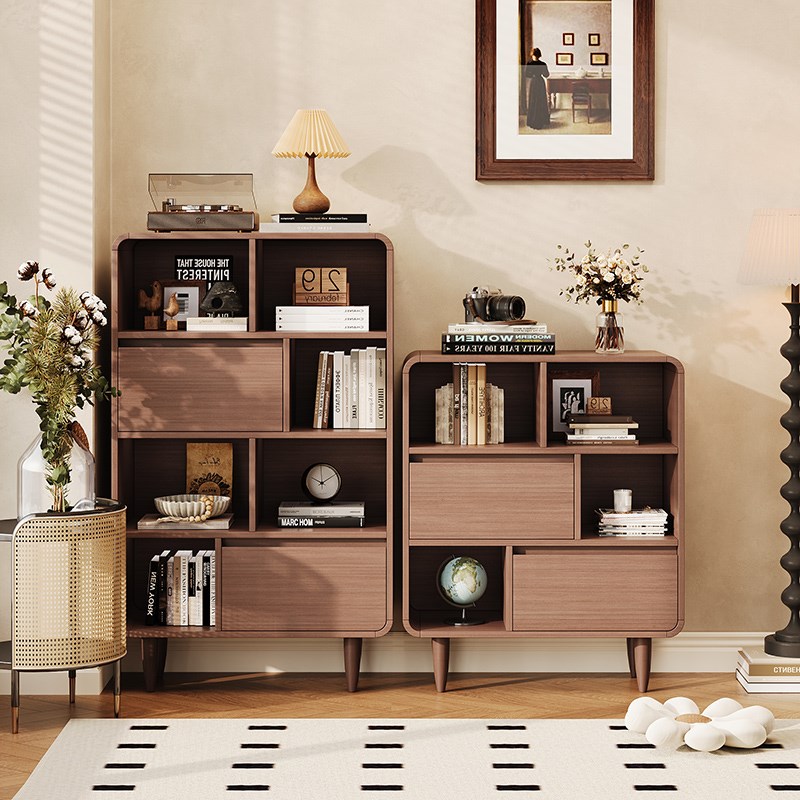 新中式实木书柜定制储物柜客厅靠墙书架组合柜Q小户型收纳置物矮
