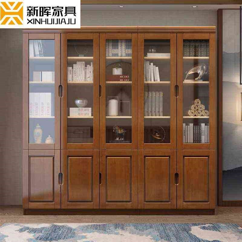 落地六门玻璃门三门简约实木书橱书柜组合现代收纳柜原Z木书架新