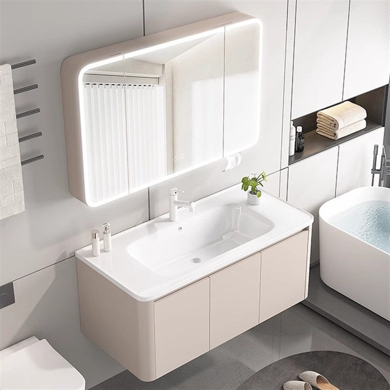 加厚奶油风蜂g窝铝浴室柜圆角洗手盆柜组合卫生间陶瓷一体盆洗漱