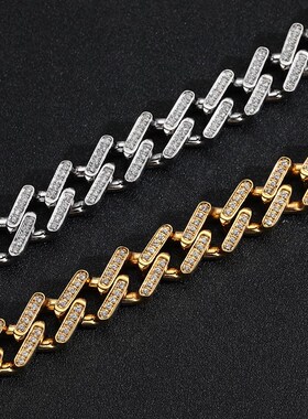 欧美男士夸张满钻菱形金色古巴配饰项链手链饰品个性潮流项饰配件