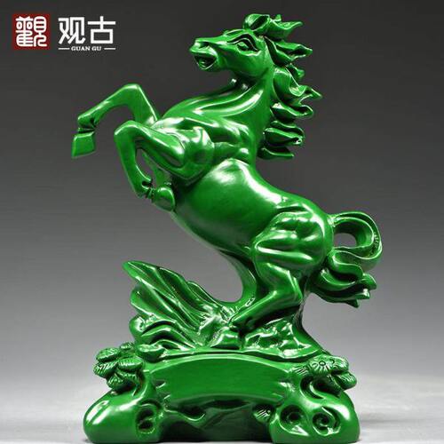 绿色木马到成功雕刻摆件家居客厅办公室实木马装饰工艺品开业送礼