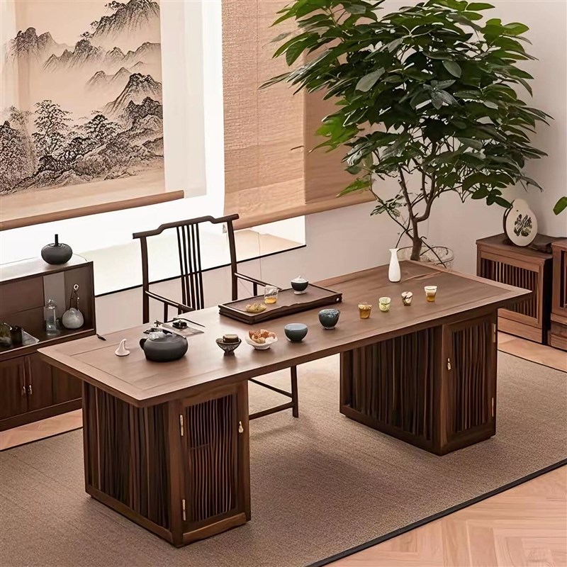新中式黑胡桃白蜡木禅意高端茶桌椅组合办公室S酒店民宿别墅茶台