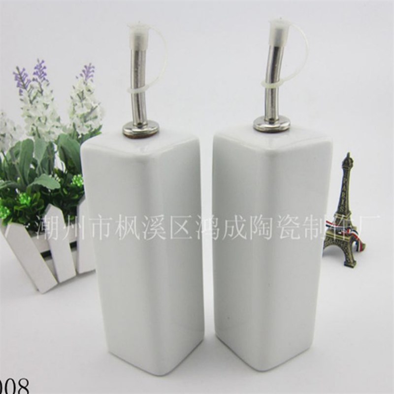 厂家高温油醋瓶方形油醋瓶白瓷调B味具油醋瓶创意陶瓷调味瓶瓶子