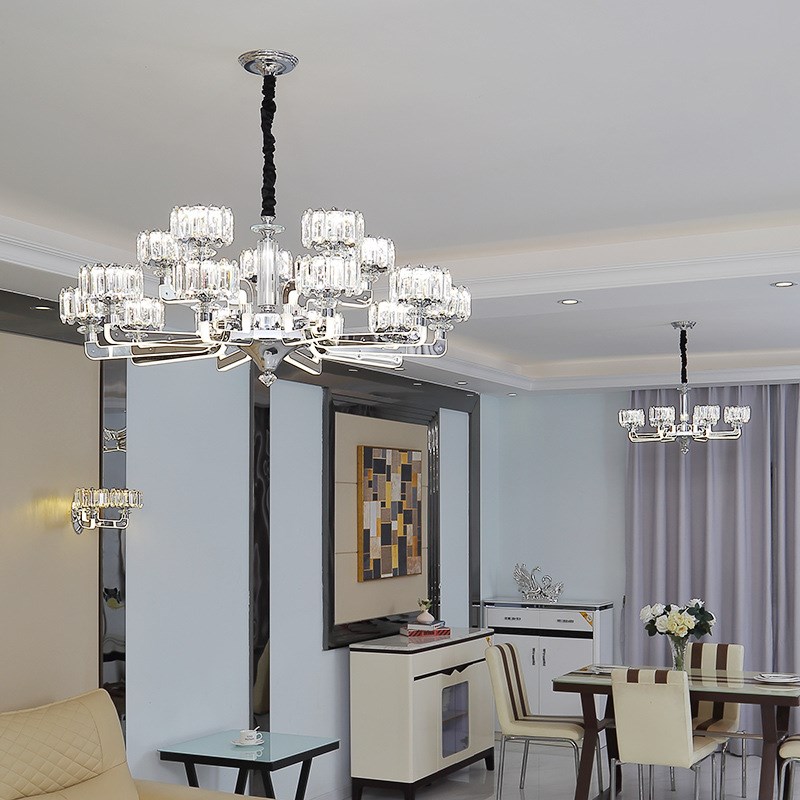 客厅吊灯现代简约轻奢餐厅卧室灯个性创意灯臂发光U吊灯家用水晶