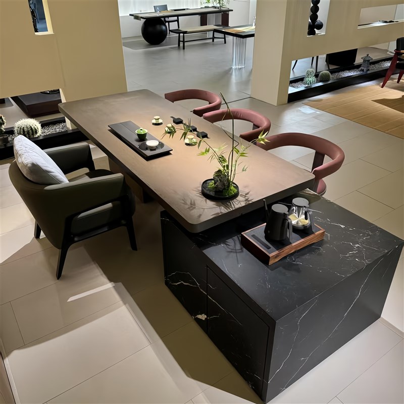 新中式黑胡桃木实木茶桌椅v组合现代简约轻奢家用办公茶台泡茶桌